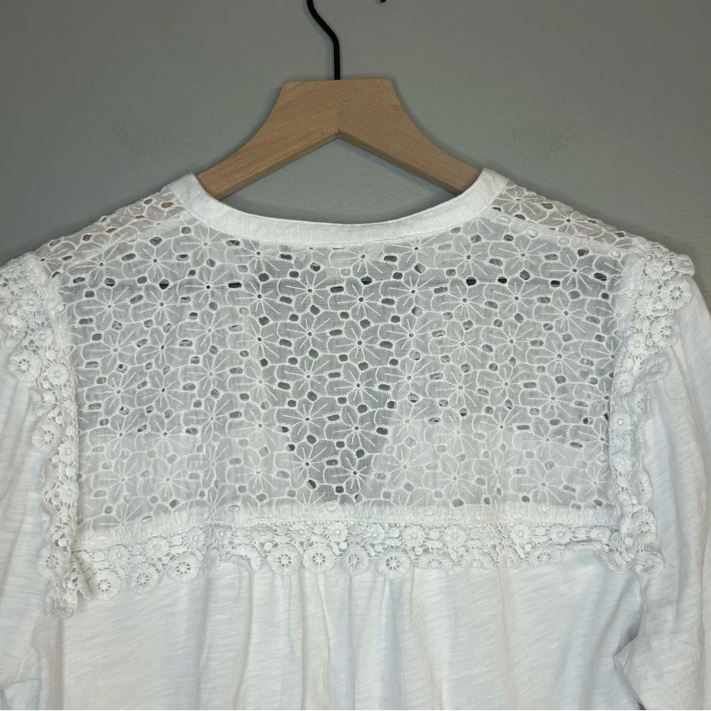 Boden White Eyelet Lace Notch Neck Crochet Trim Top, Size 12 - Picture 9 of 12